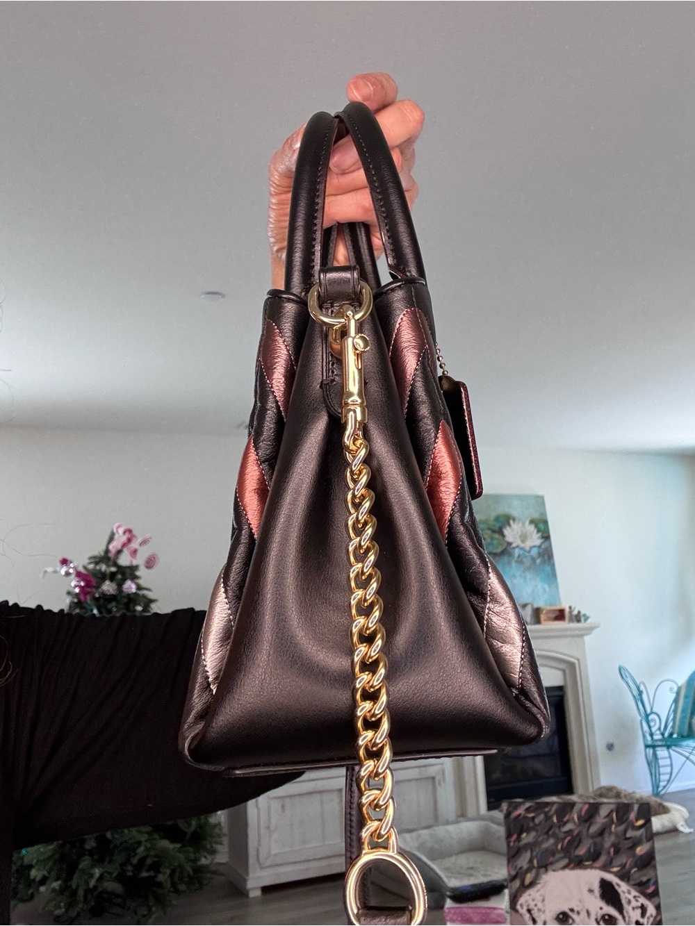 ❌❌❌SOLD Coach Mini Sage Carryall with Chevron Quilting in Black Multi F37872 EUC - Picture 5 of 17